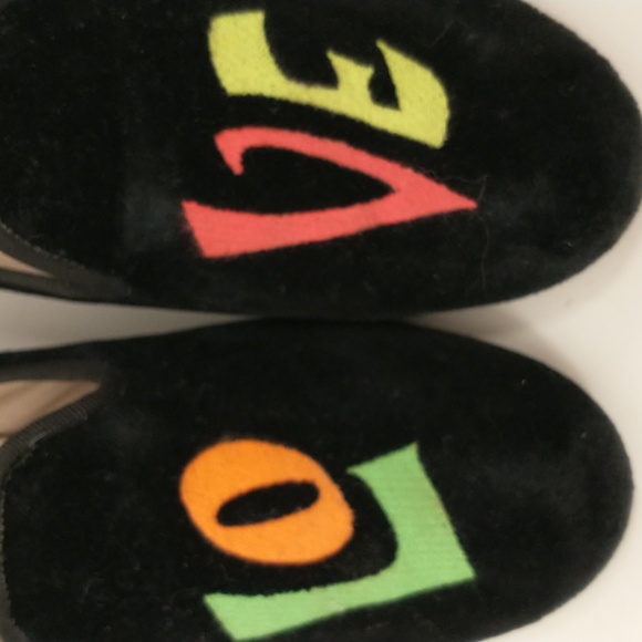 Black Velvet LOVE Flats Stubbs & Wootton Slipper Shoe Made in Spain Embroidered - Picture 2 of 11